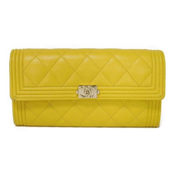 CHANEL Yellow Lambskin Leather Wallet - Picture 1 of 16